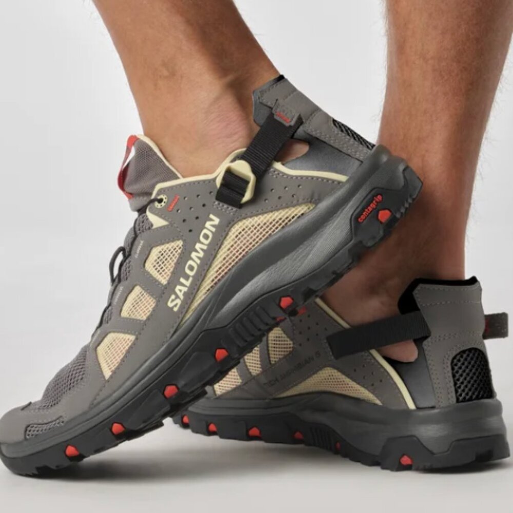 NEW Salomon TECHAMPHIBIAN 5 Men's Water Shoes Size 9.5 Pewter/Moth/Fiery Red - Picture 2 of 15